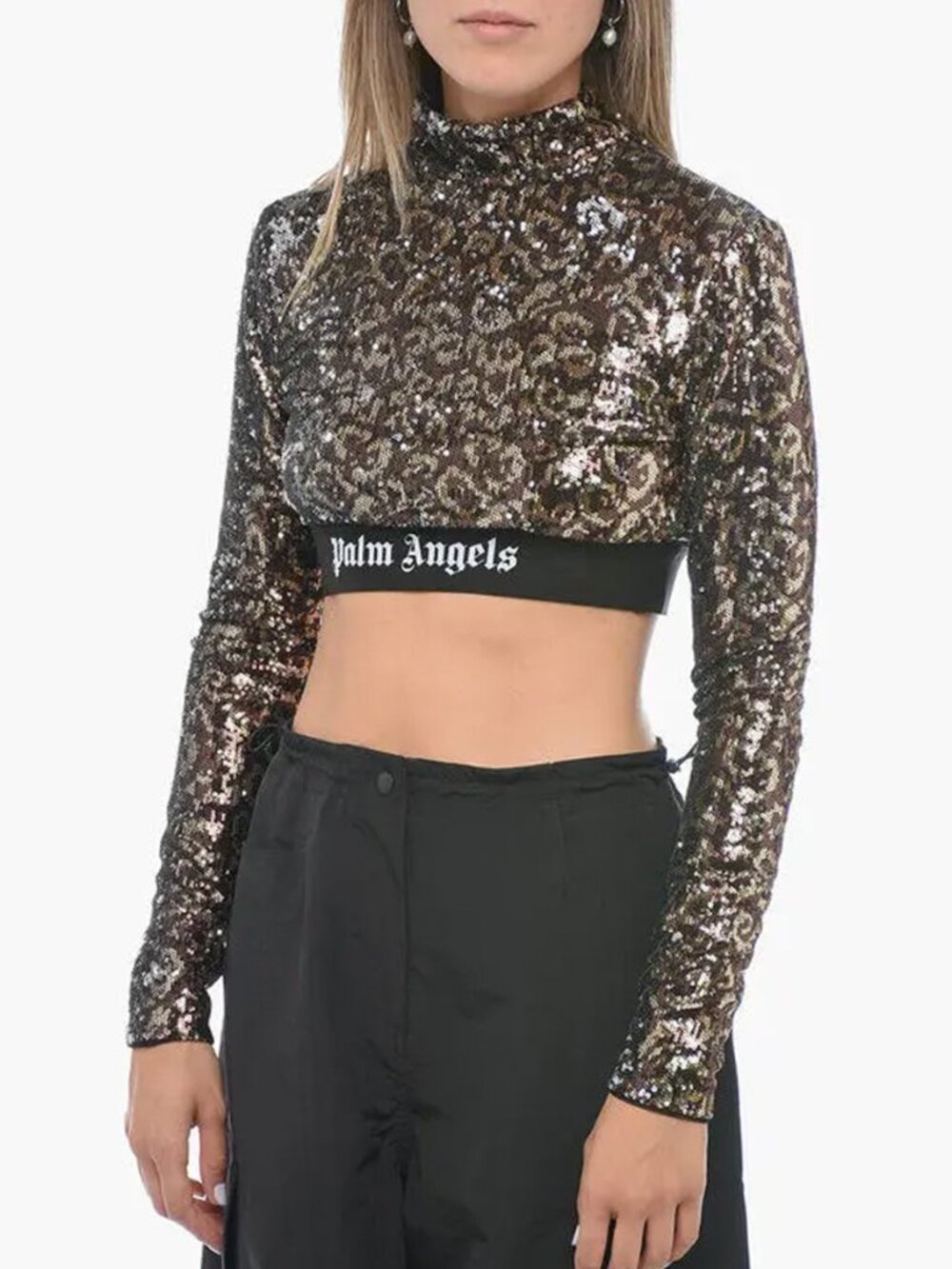 Palm Angels Gold Leopard Sequin Crop Top NEW NWT Size XS